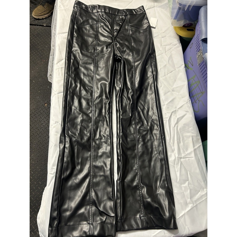 Blank‎ NYC Black Faux Leather Pants Women's Size L High Rise Button Front